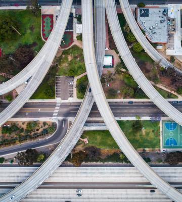 aerial view of highway interchange