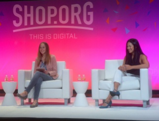 Joyce Lee, right, and Jennifer Tvedt on the Shop.org stage.