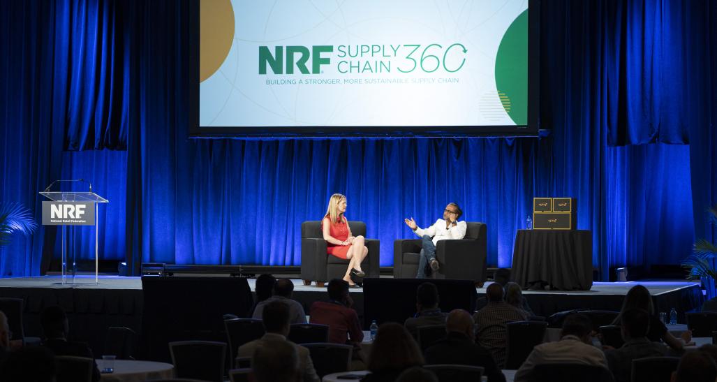 AEO Chief Supply Chain Officer Shekar Natarajan on stage at NRF Supply Chain 360