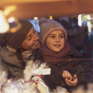 Mother and child holiday shopping