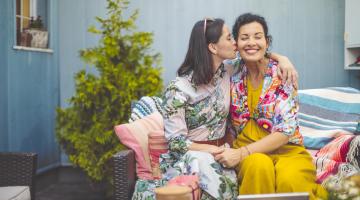 mom and daughter smile on mothers day